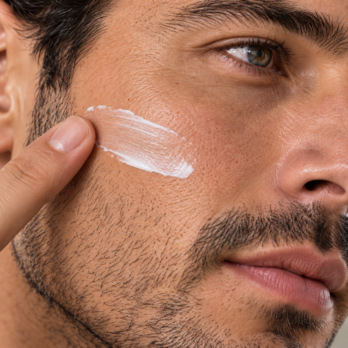 Close-up of cream on the cheek.